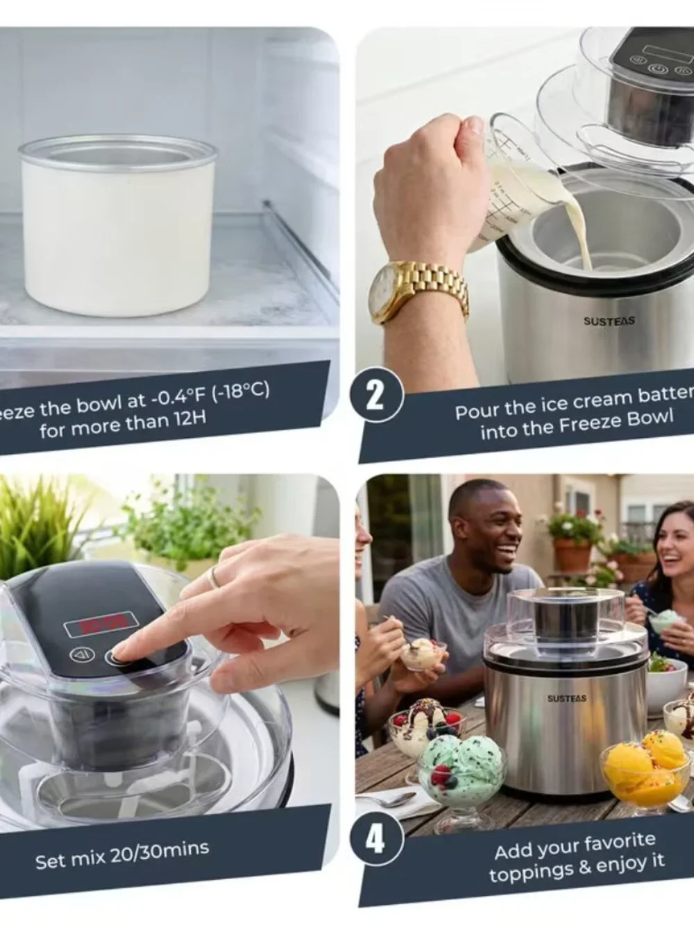 2 L Single-Serve Large Capacity DIY Ice Cream Maker Stainless Steel